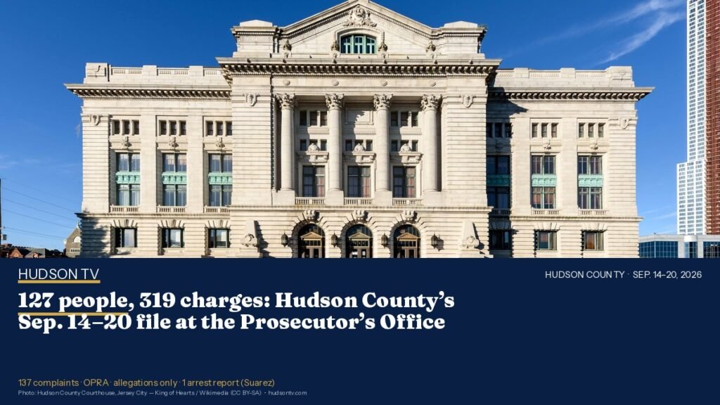 127 people, 319 charges: Hudson County's Sep. 14–20 file at the Prosecutor's Office