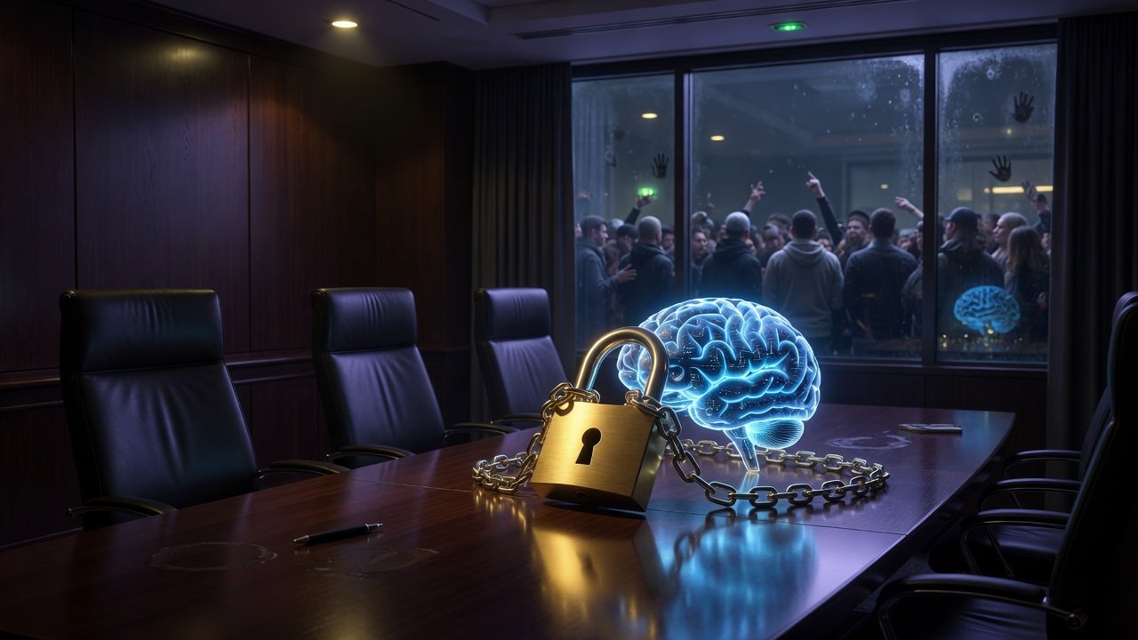 AI brain locked in corporate boardroom
