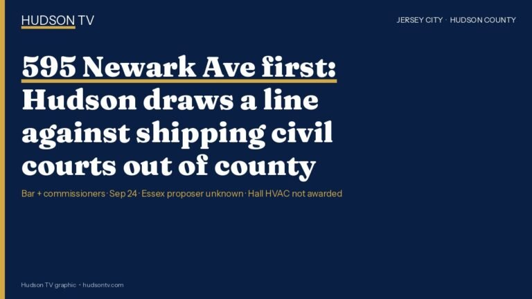 Hudson TV graphic: 595 Newark Ave first — Hudson draws a line against shipping civil courts out of county