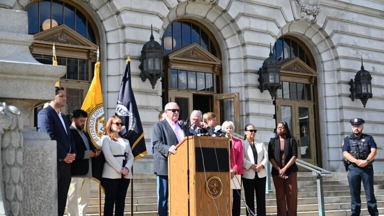 Hudson County Executive Craig Guy at Brennan Courthouse presser on Kearny heliport lawsuit. Photo: Hudson County / HudCo