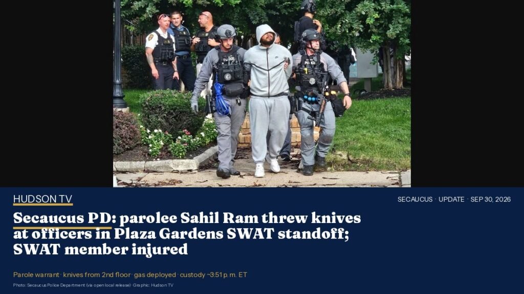 Secaucus PD: parolee Sahil Ram threw knives at officers in Plaza Gardens SWAT standoff; SWAT member injured