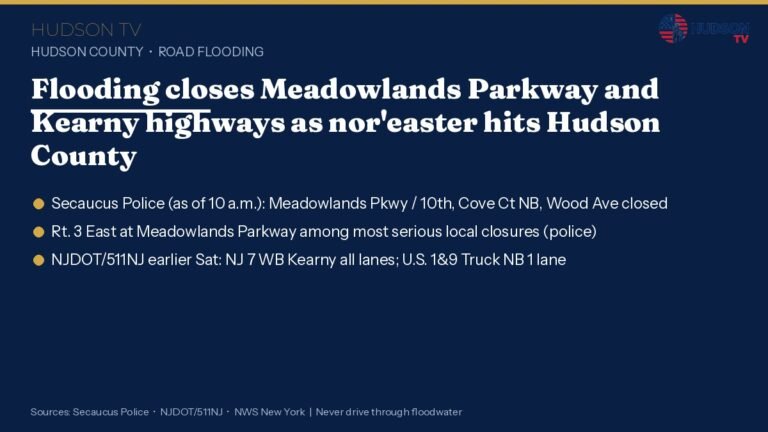 Hudson TV graphic: Flooding closes Meadowlands Parkway and Kearny highways as nor'easter hits Hudson County