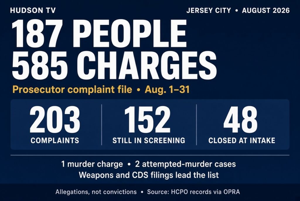 187 people, 585 charges: Jersey City's August file at the Prosecutor's Office