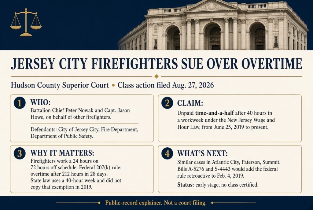 Jersey City firefighters sue for years of overtime after a state wage-law gap