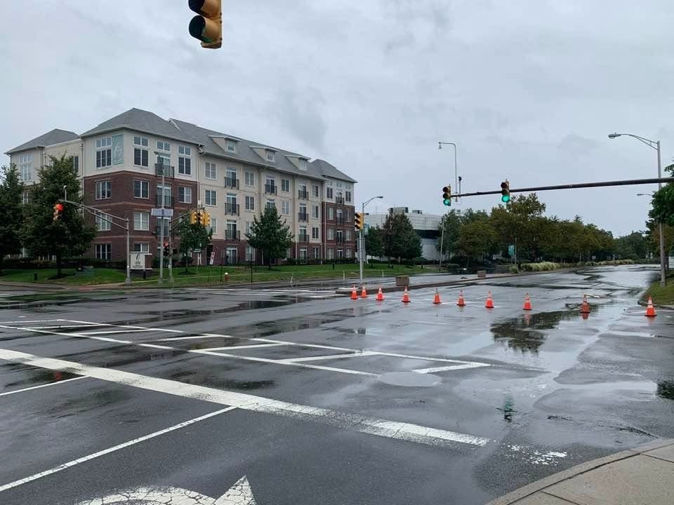 Meadowlands Parkway north at Osprey Cove closed due to flooding, Secaucus, Sept. 26, 2026