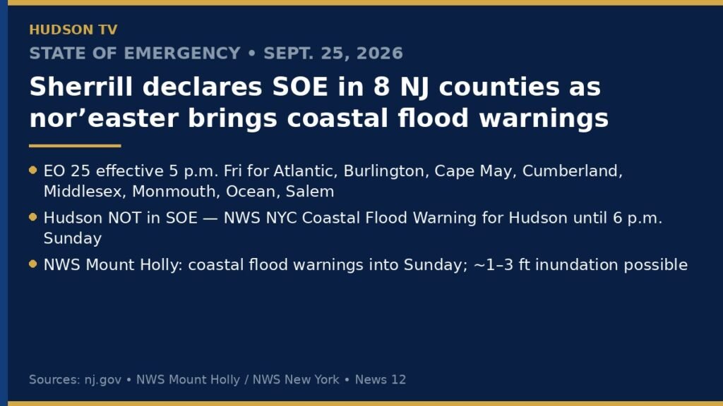 Sherrill declares state of emergency in 8 NJ counties as nor’easter brings coastal flood warnings through Sunday