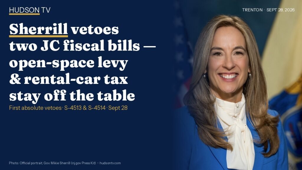 Sherrill vetoes two Jersey City fiscal bills — open-space levy and rental-car tax stay off the table