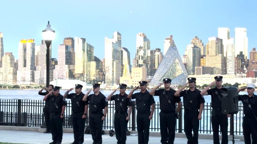 Weehawken honors 9/11 at waterfront memorial as Manhattan skyline glows behind