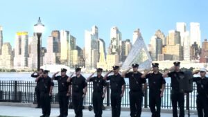 Weehawken honors 9/11 at waterfront memorial as Manhattan skyline glows behind