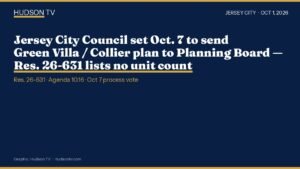 Jersey City Council set Oct. 7 to send Green Villa / Collier plan to Planning Board — Res. 26-631 lists no unit count
