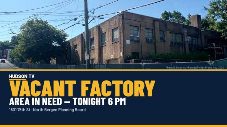 1601 75th Street vacant industrial building behind fence — North Bergen AINR study photo