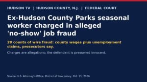 Former Hudson County Parks seasonal worker charged with 28 counts of wire fraud in alleged 'no-show' job scheme