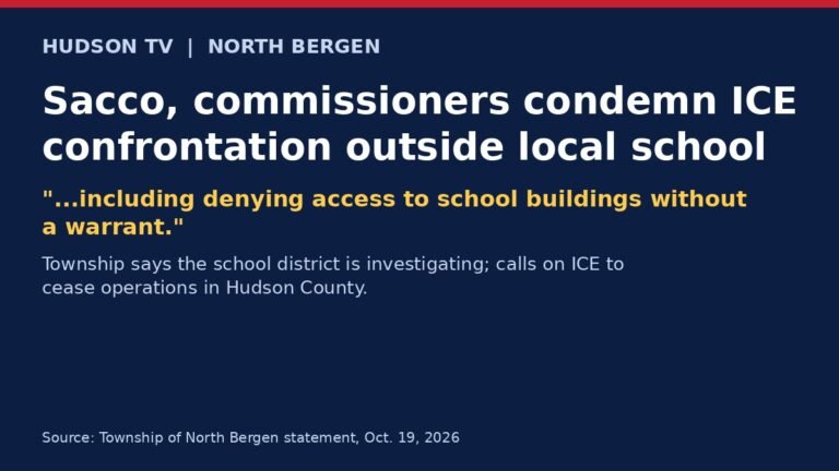 Hudson TV headline card: North Bergen officials condemn ICE confrontation outside local school