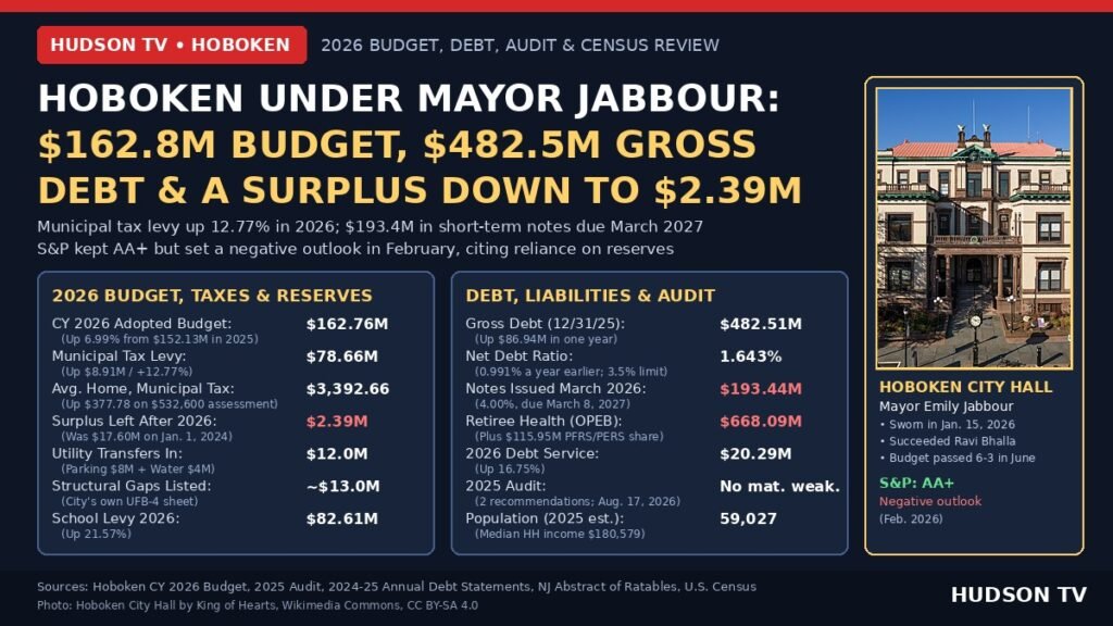Hoboken's finances under Mayor Emily Jabbour: a $162.8M budget, $482.5M in debt and a thin surplus