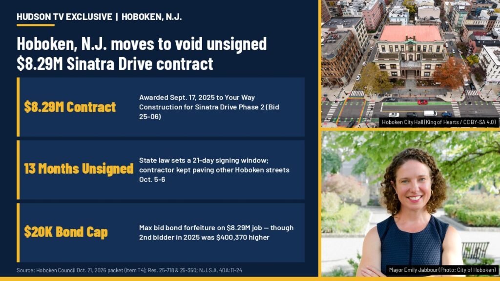 Hoboken, N.J. moves to void unsigned $8.29M Sinatra Drive contract