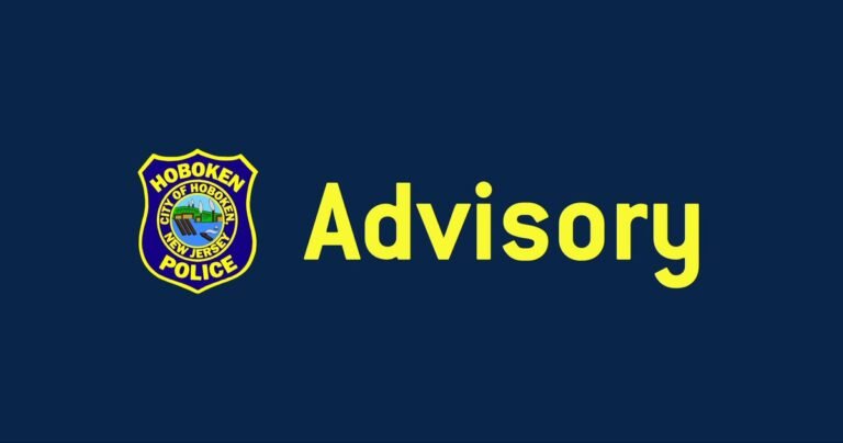 Hoboken Police Department badge beside the word Advisory in yellow on a navy background