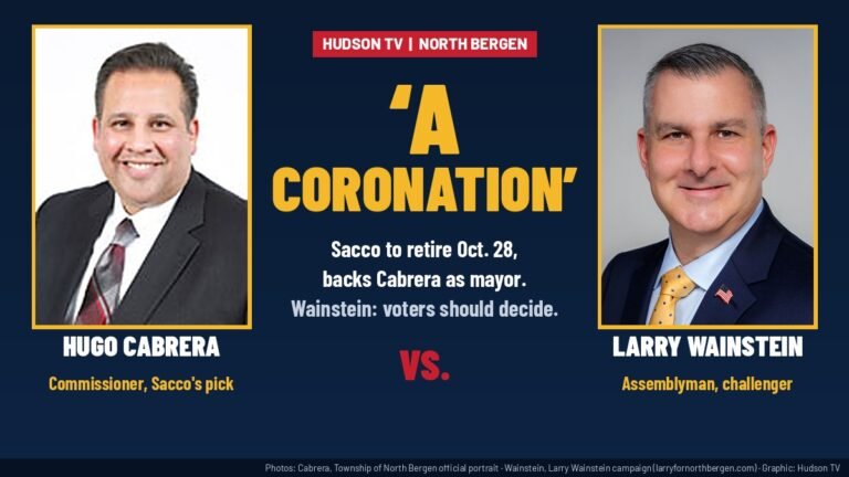 Side-by-side photos of Commissioner Hugo Cabrera and Assemblyman Larry Wainstein with the text 'A coronation'