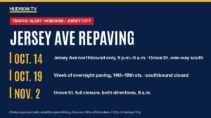 Jersey Avenue repaving starts Oct. 14 with overnight lane closures; Grove Street goes one-way, full closure pushed to Nov. 2